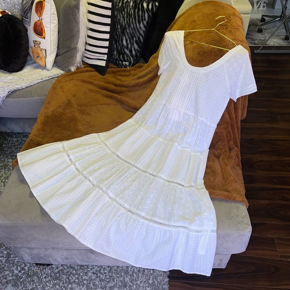 Wrap London White Embroidered Tiered Midi Cotton Dress